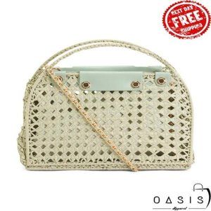 HOUSE OF HARLOW 1960 Framed Raffia Crossbody Satchel/ Women's Bag